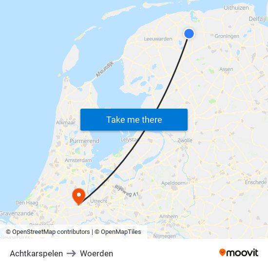Achtkarspelen to Woerden map