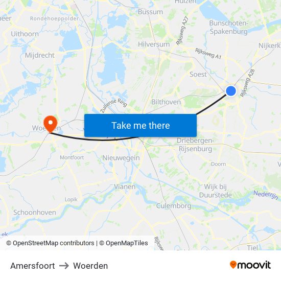 Amersfoort to Woerden map