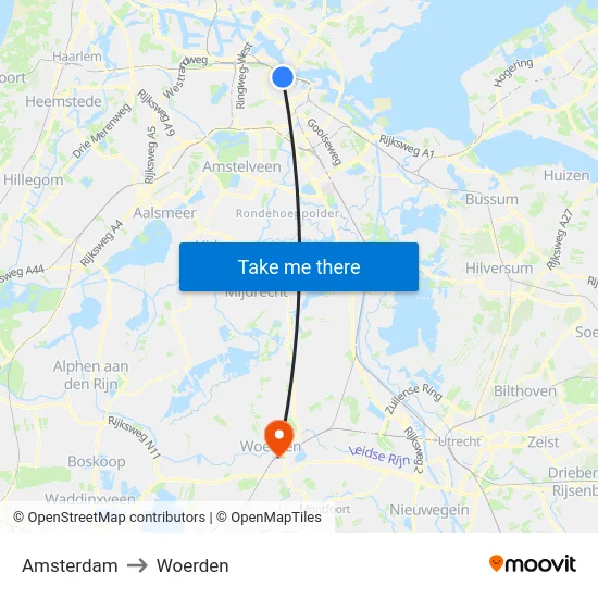 Amsterdam to Woerden map