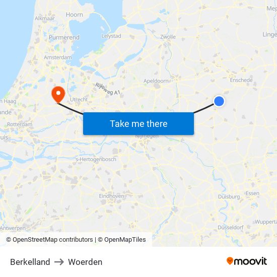 Berkelland to Woerden map