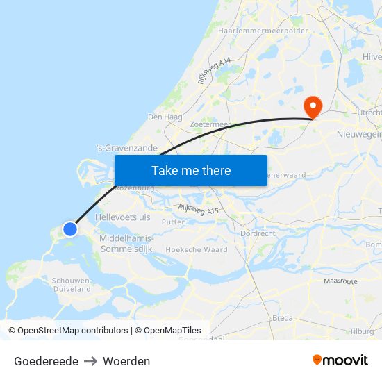 Goedereede to Woerden map