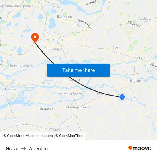 Grave to Woerden map