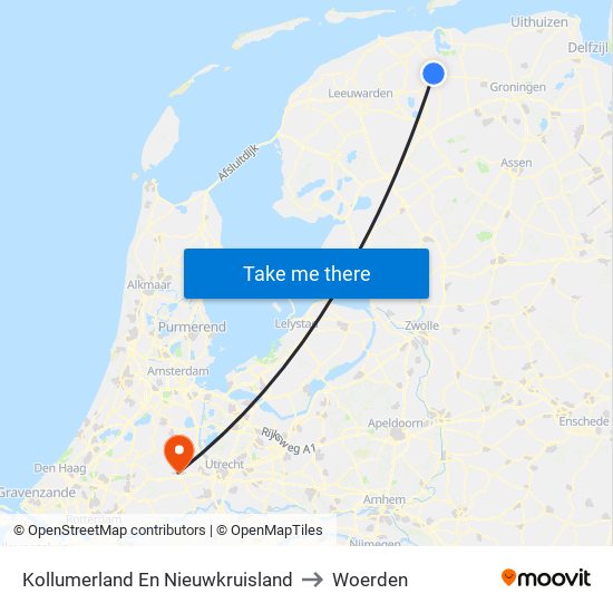 Kollumerland En Nieuwkruisland to Woerden map