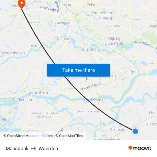 Maasdonk to Woerden map