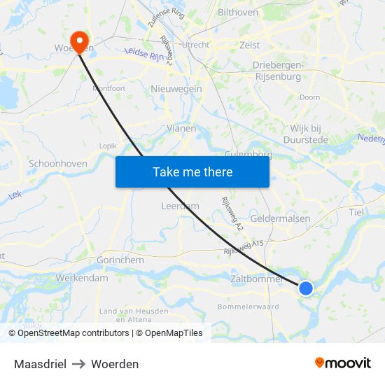Maasdriel to Woerden map