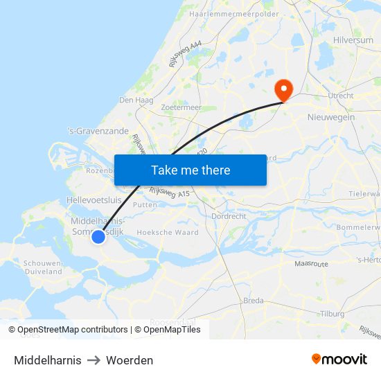 Middelharnis to Woerden map