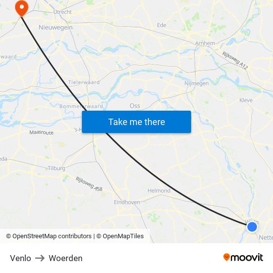 Venlo to Woerden map