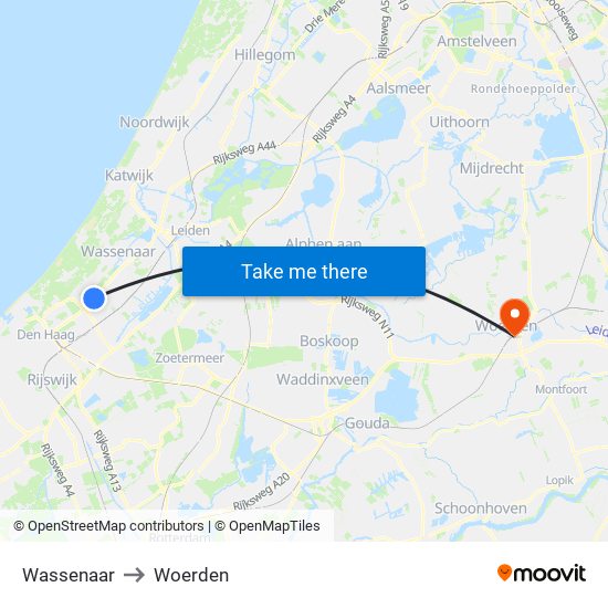 Wassenaar to Woerden map