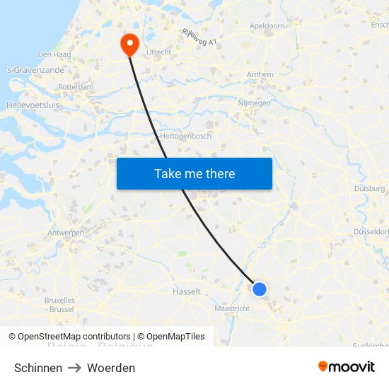Schinnen to Woerden map
