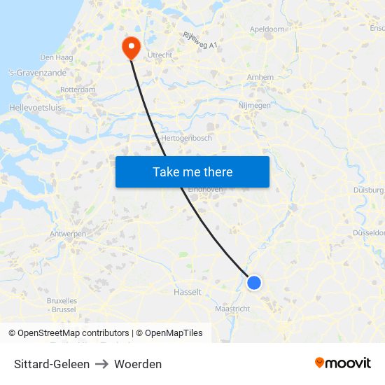 Sittard-Geleen to Woerden map