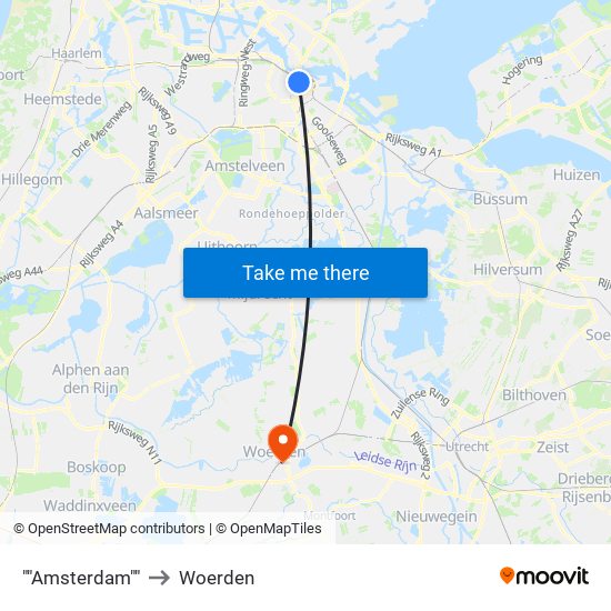 ""Amsterdam"" to Woerden map