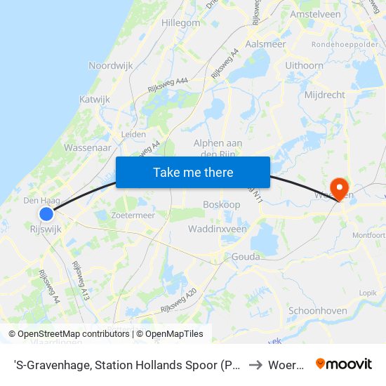 'S-Gravenhage, Station Hollands Spoor (Perron A) to Woerden map