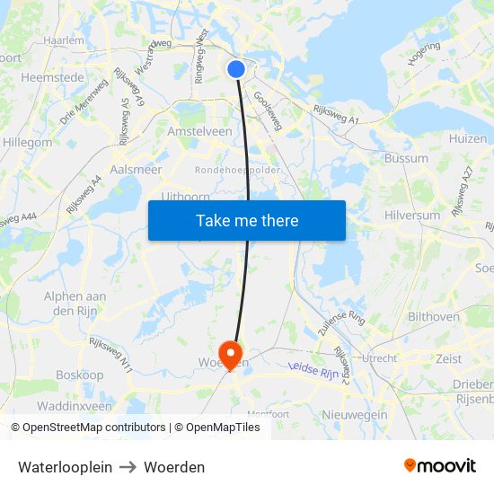 Waterlooplein to Woerden map