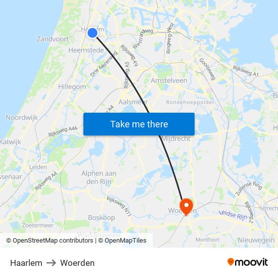 Haarlem to Woerden map