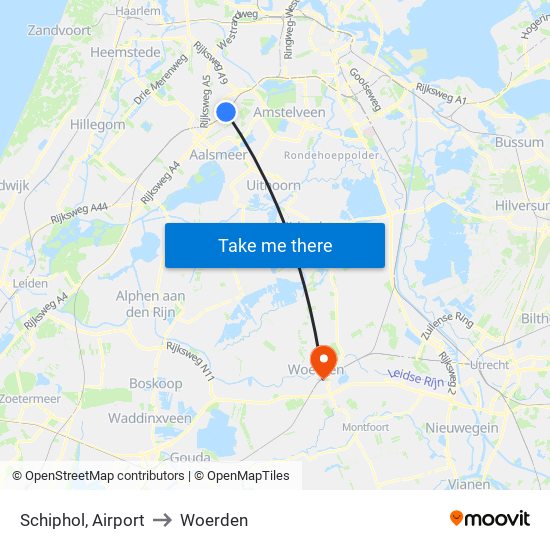 Schiphol, Airport to Woerden map