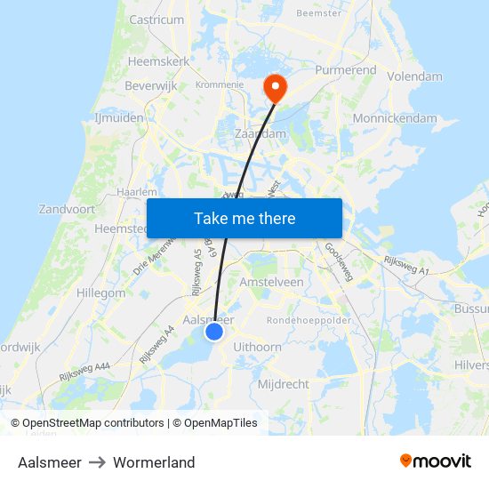 Aalsmeer to Wormerland map