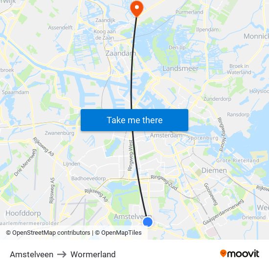 Amstelveen to Wormerland map