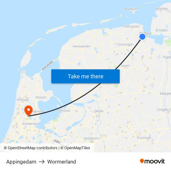 Appingedam to Wormerland map