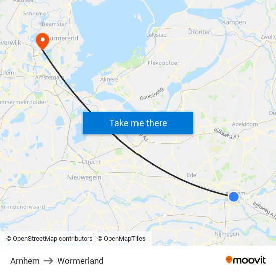 Arnhem to Wormerland map