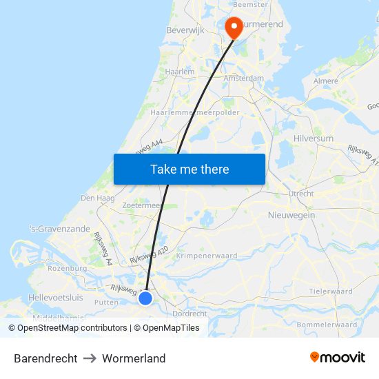 Barendrecht to Wormerland map