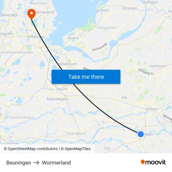 Beuningen to Wormerland map