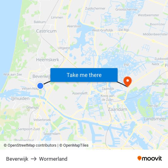 Beverwijk to Wormerland map