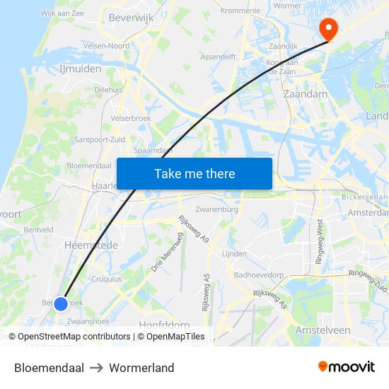 Bloemendaal to Wormerland map