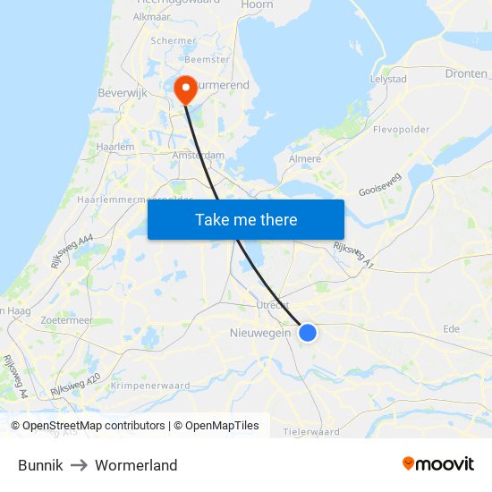 Bunnik to Wormerland map