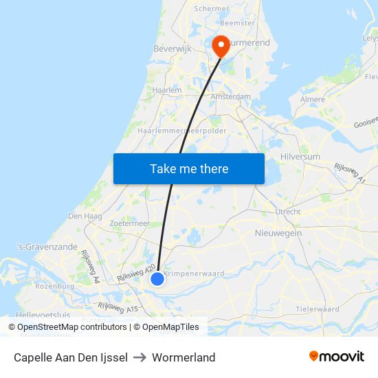 Capelle Aan Den Ijssel to Wormerland map