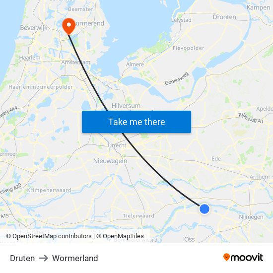 Druten to Wormerland map