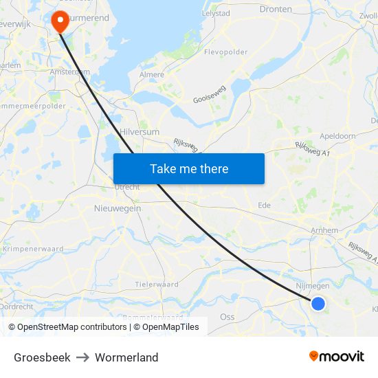 Groesbeek to Wormerland map