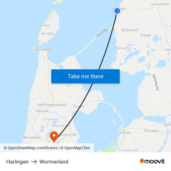 Harlingen to Wormerland map