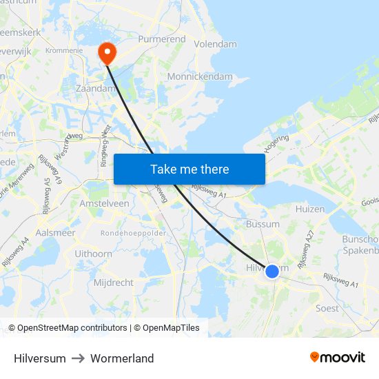 Hilversum to Wormerland map