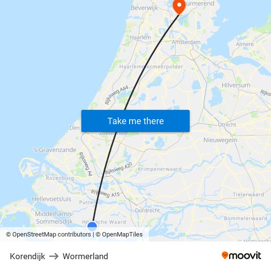 Korendijk to Wormerland map