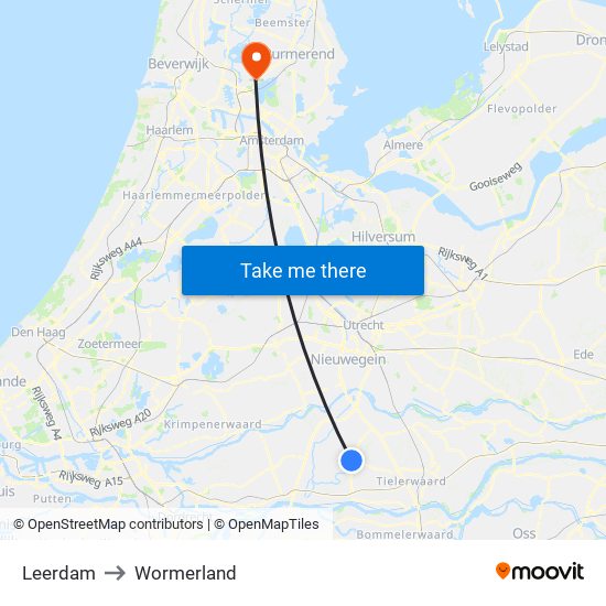 Leerdam to Wormerland map