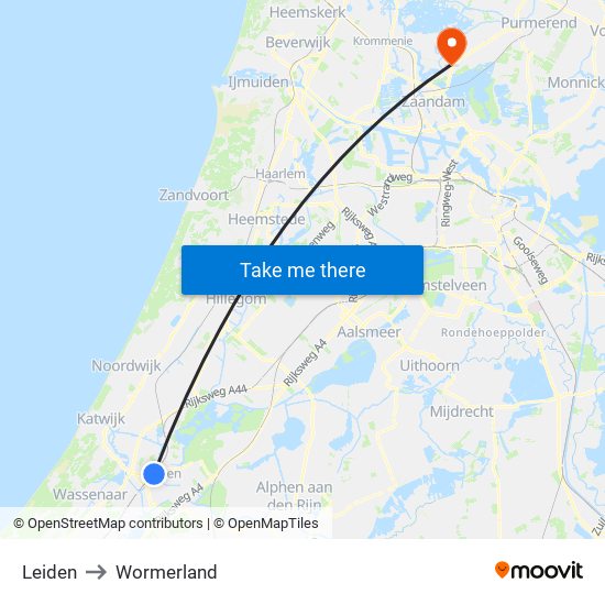 Leiden to Wormerland map