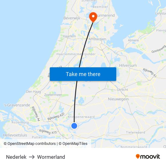 Nederlek to Wormerland map