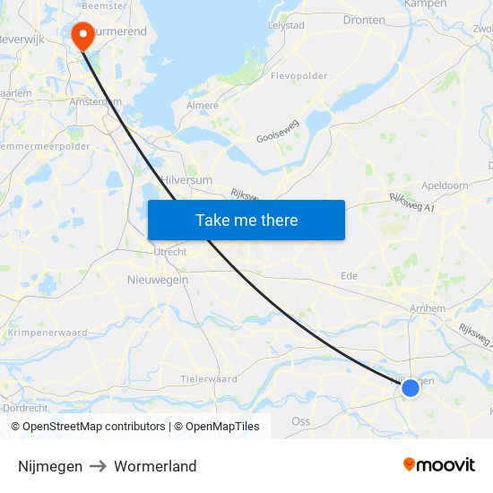 Nijmegen to Wormerland map