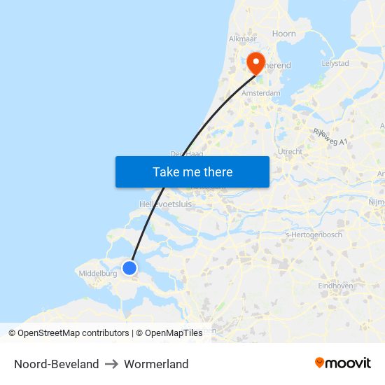 Noord-Beveland to Wormerland map