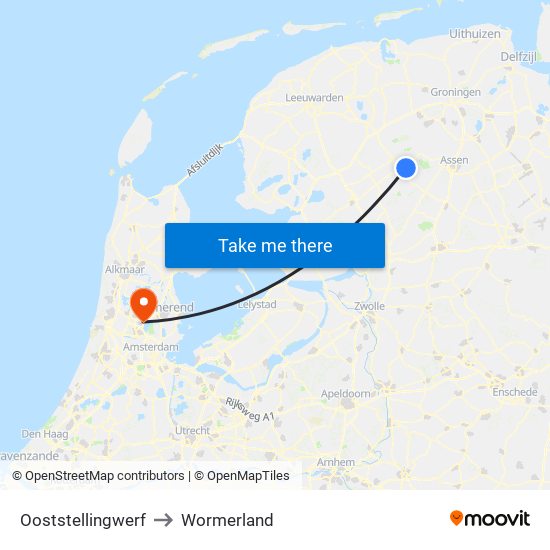 Ooststellingwerf to Wormerland map