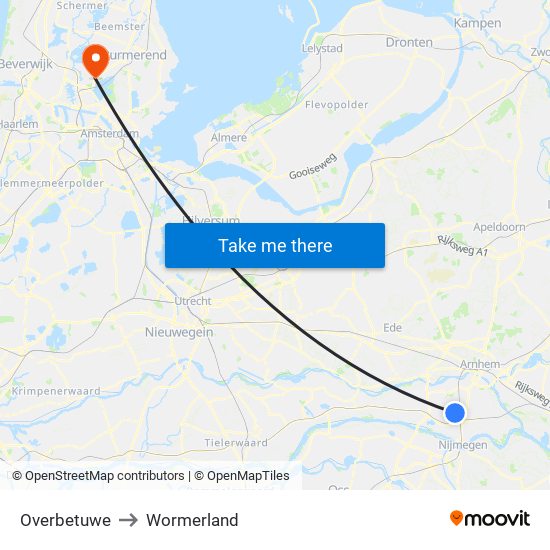 Overbetuwe to Wormerland map