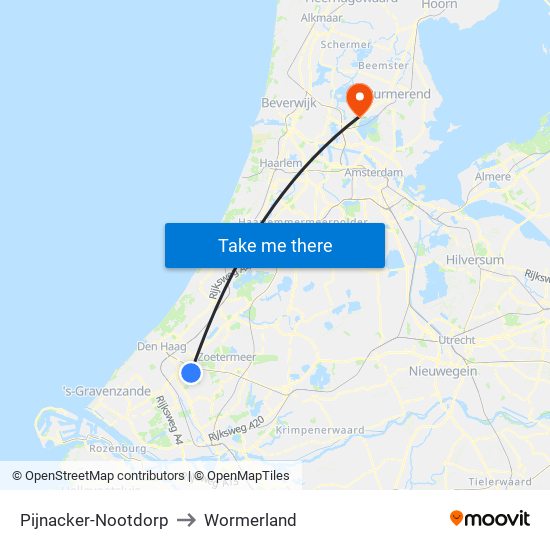 Pijnacker-Nootdorp to Wormerland map