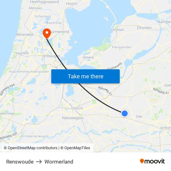 Renswoude to Wormerland map