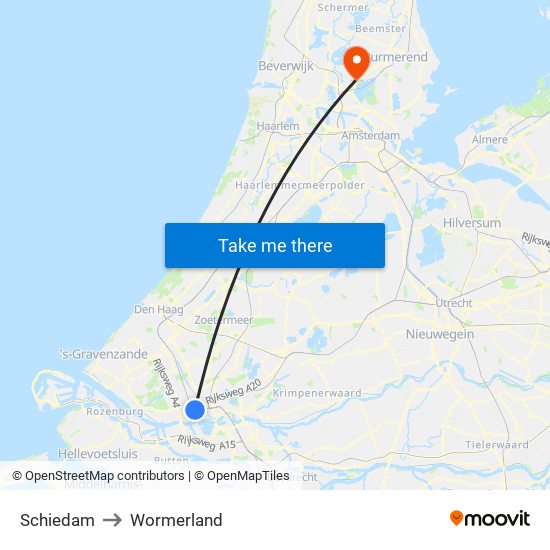 Schiedam to Wormerland map