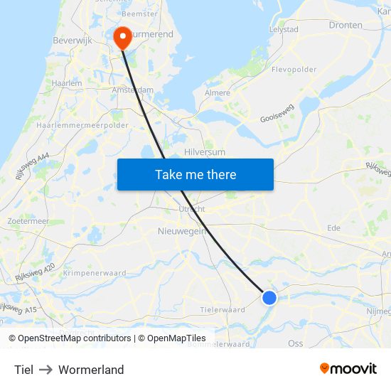 Tiel to Wormerland map