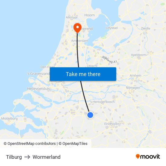 Tilburg to Wormerland map
