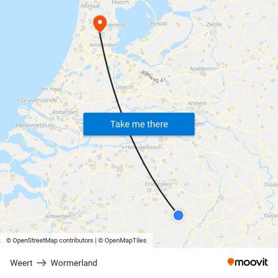 Weert to Wormerland map