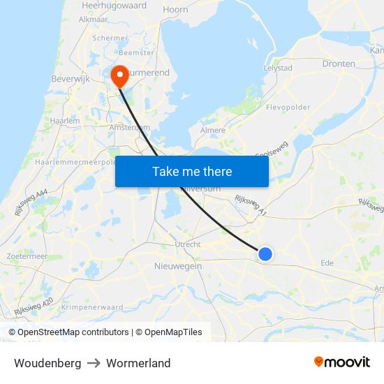 Woudenberg to Wormerland map