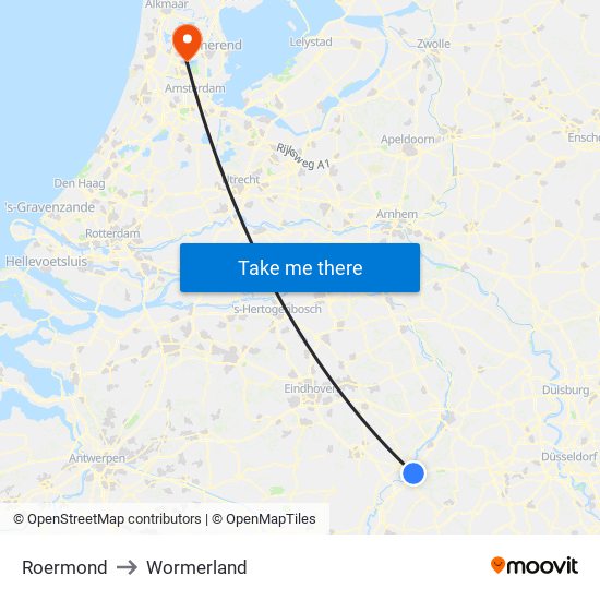 Roermond to Wormerland map