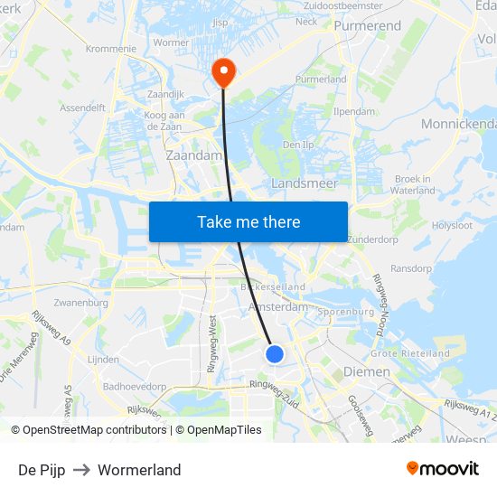 De Pijp to Wormerland map